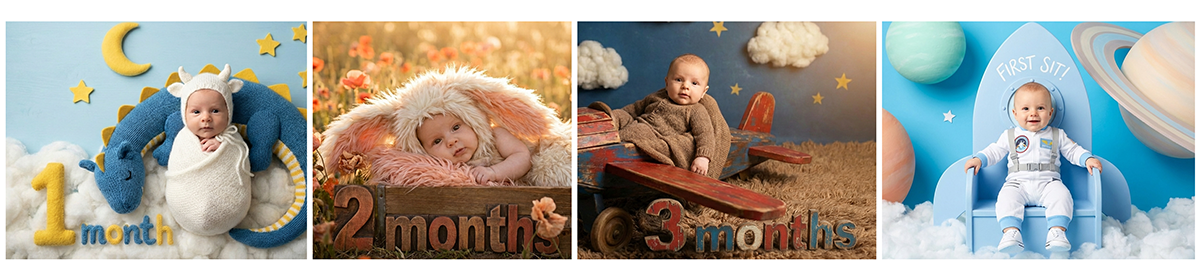 TinySnap milestone portraits — 1 month, 2 months, 3 months